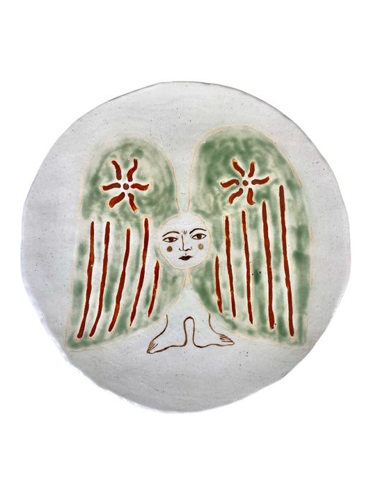 Angel Plate - Green and Red on White