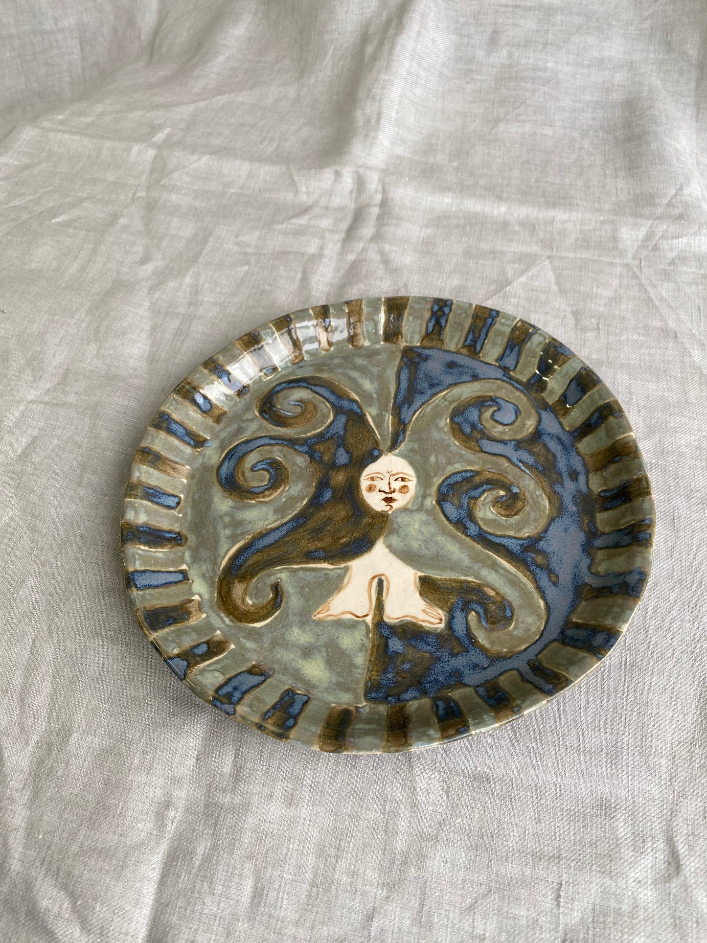 Angel Plate in Soft Blue and Black Shadow