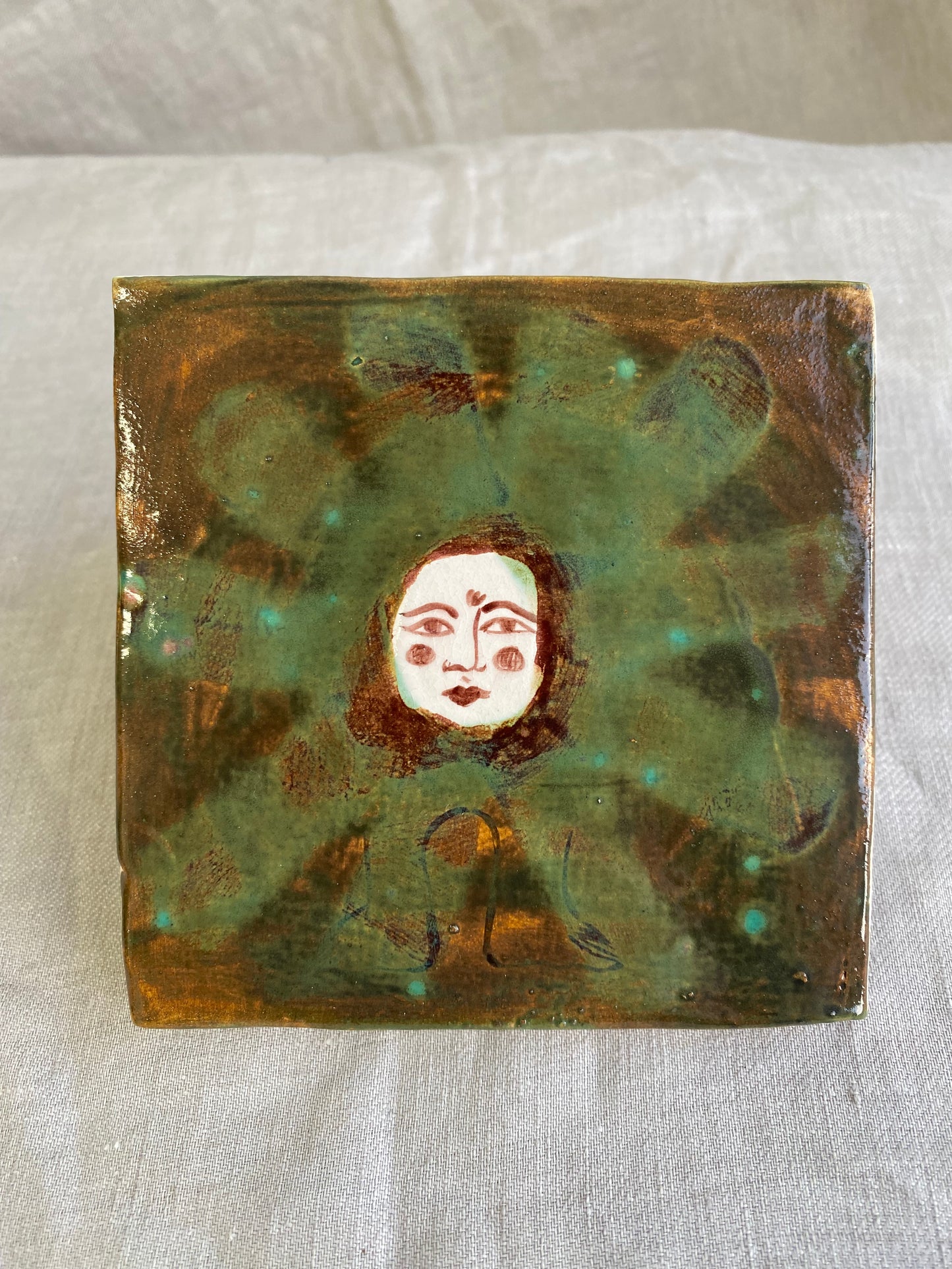 Flower in Brown and Green - Ceramic Tile