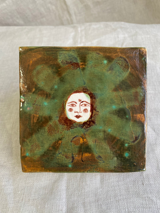 Flower in Brown and Green - Ceramic Tile