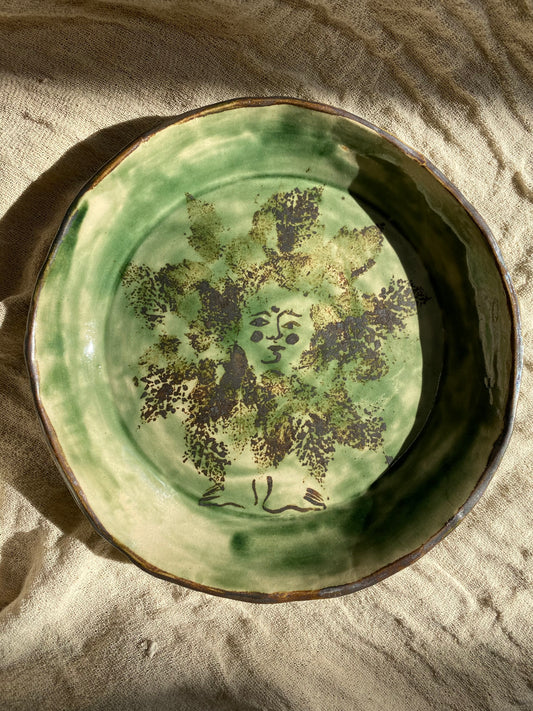 Leaf Plate in Green and Metallic Brown