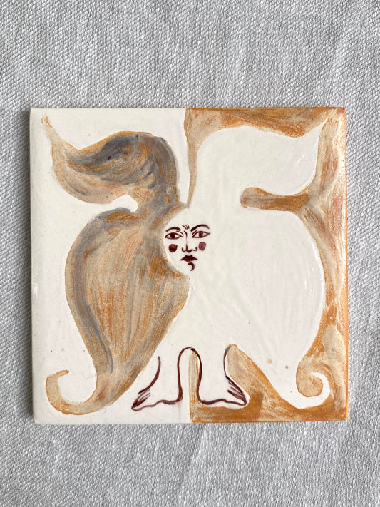 Angel in Terracotta and White- Ceramic Tile