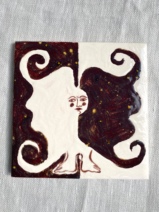 Angel in Ironstone and White- Ceramic Tile