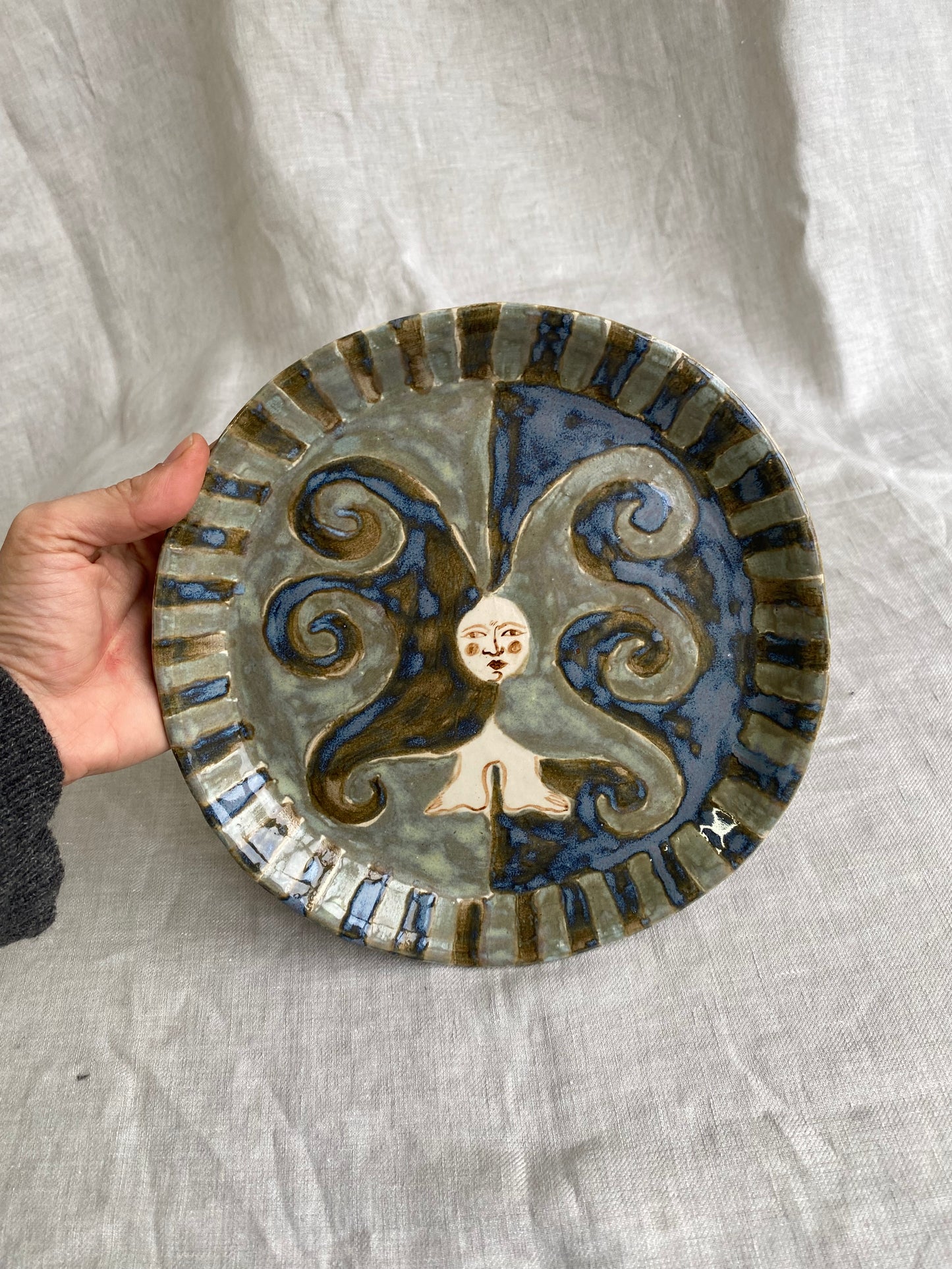 Angel Plate in Soft Blue and Black Shadow