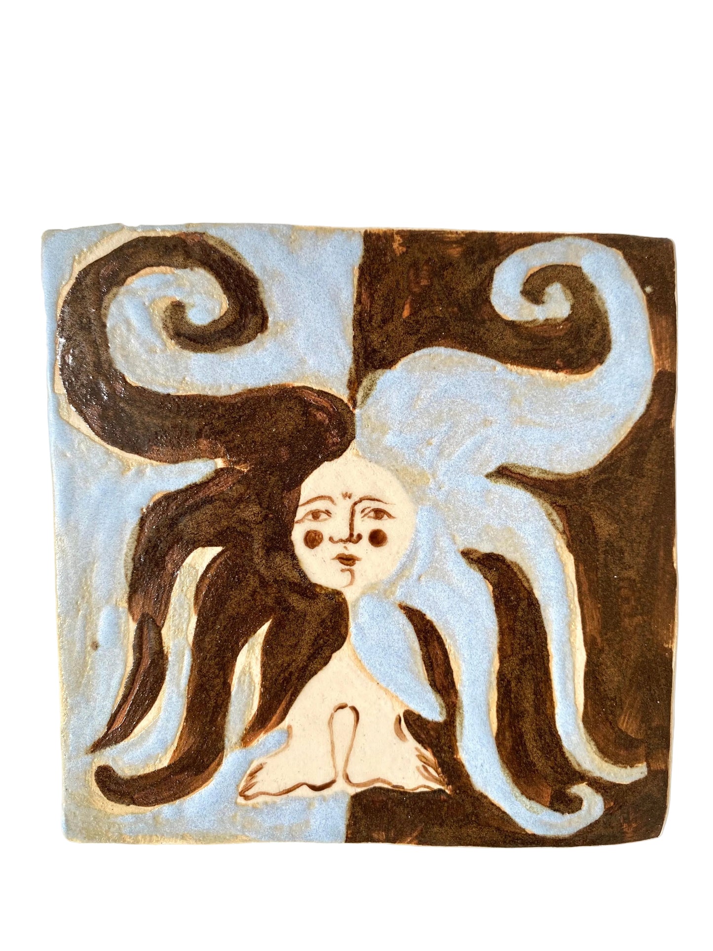 Angel in Brown and Forget Me Not Blue- Ceramic Tile