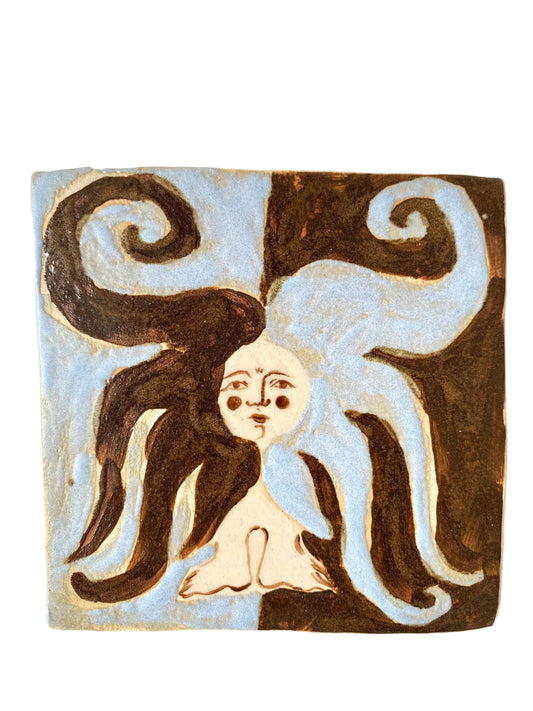 Angel in Brown and Forget Me Not Blue- Ceramic Tile