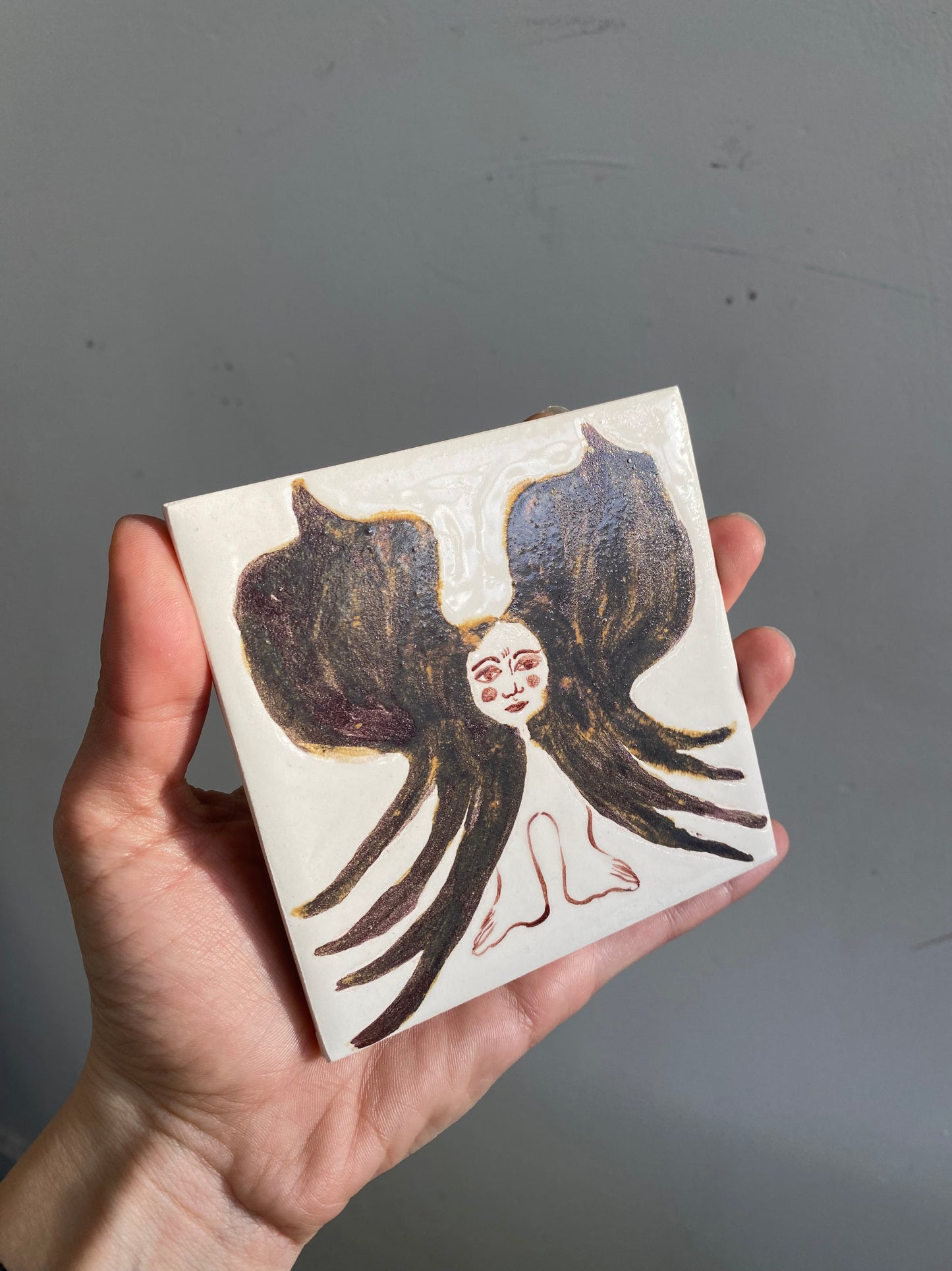 Angel in Ironstone and White- Ceramic Tile