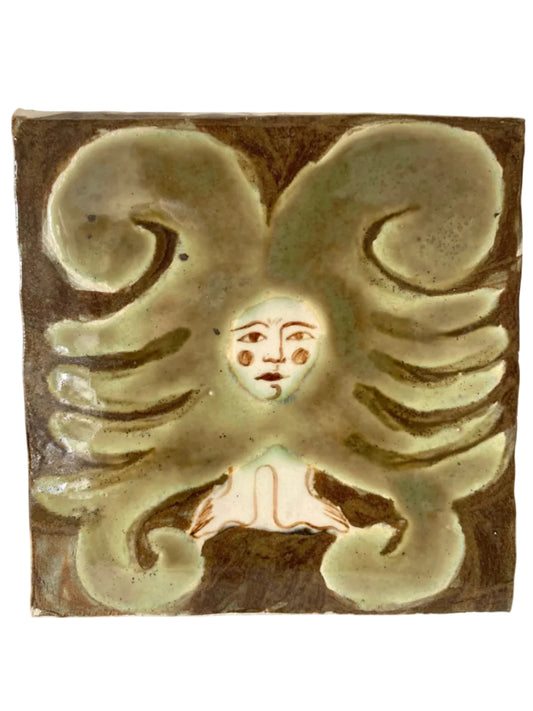 Angel in Brown and Jade Green  - Ceramic Tile