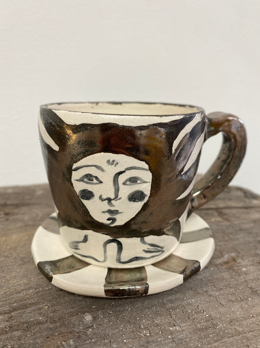 Angel in Chrome and White - Medium Coffee Cup & Saucer